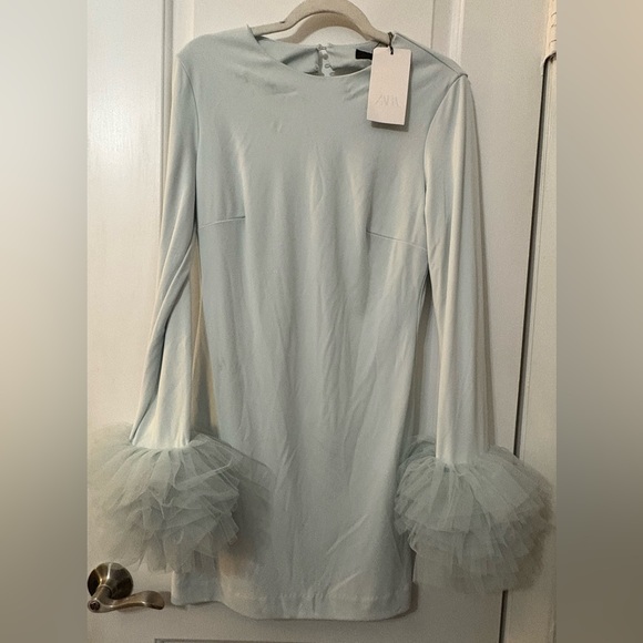 Nwt- Zara- short tulle cuff volume dress- L - Picture 5 of 8
